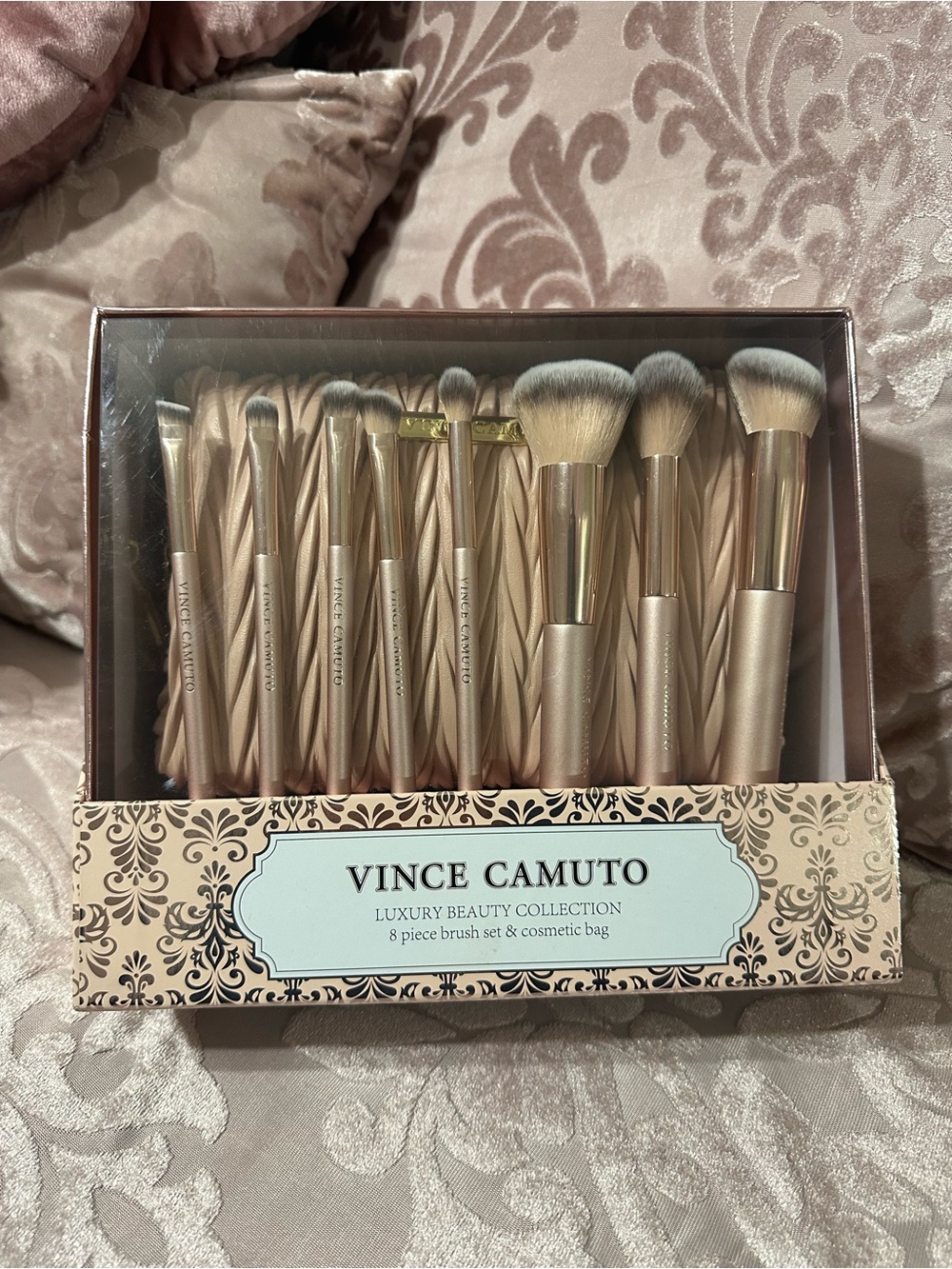 Vince Camuto Metallic Rose Gold 8-Piece Makeup Brush Set